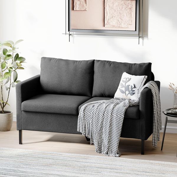 Small Linen Loveseat Sofa with Iron Legs
