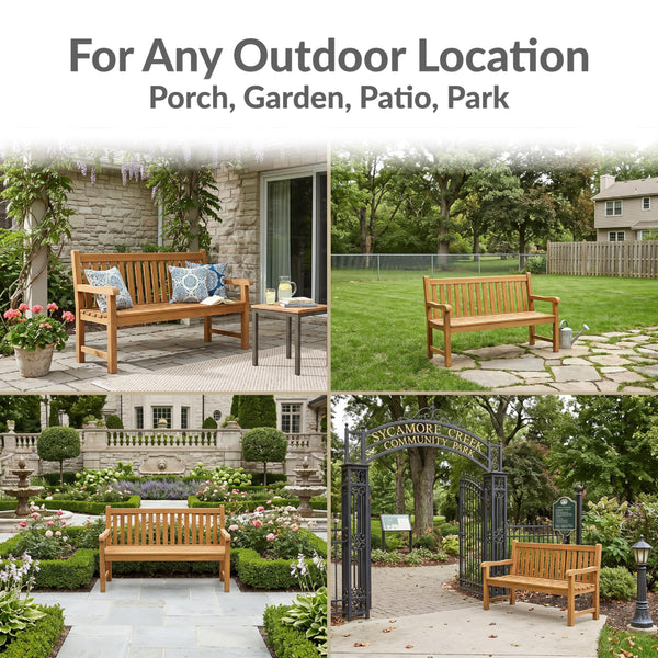 2-Person Teak Outdoor Garden Bench