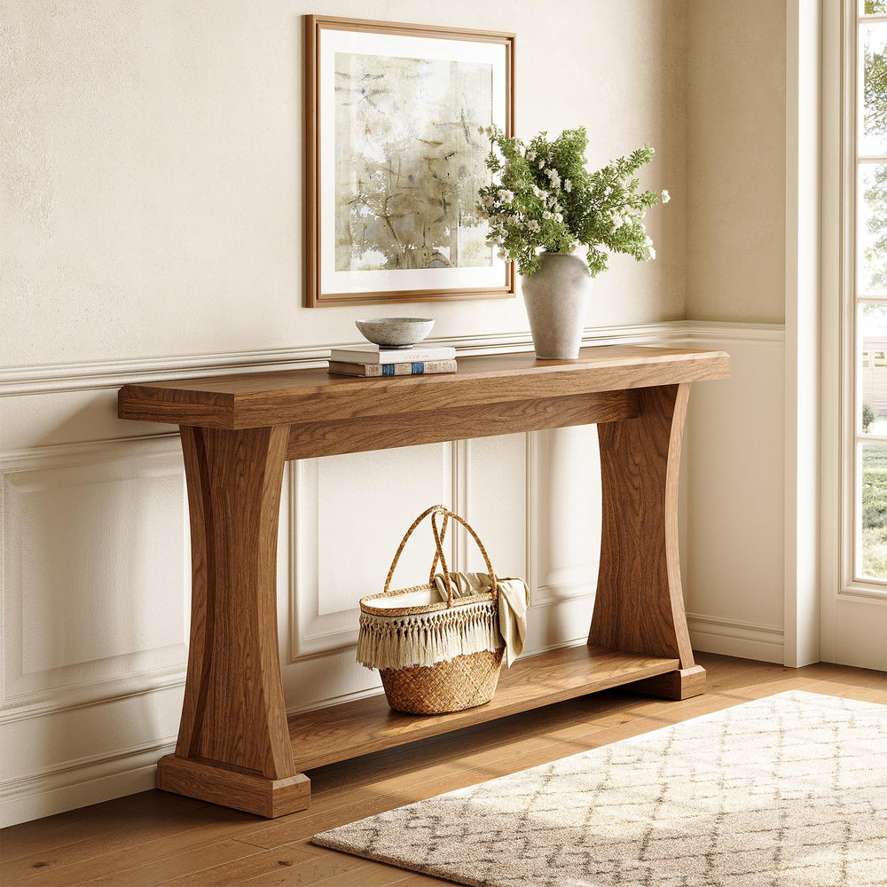63-Inch 2-Tier Console Table with Storage Shelves