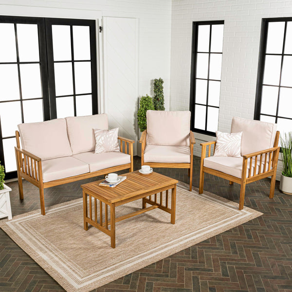 4-Piece Acacia Wood Outdoor Patio Conversation Set with Cushions