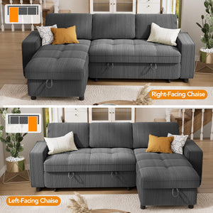 81" L-Shaped Sectional Sleeper Sofa with Pull-Out Bed & Storage