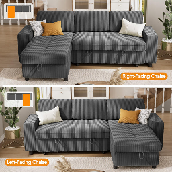 81" L-Shaped Sectional Sleeper Sofa with Pull-Out Bed & Storage