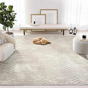 Cream Geometric Area Rug – Polypropylene, Machine Made, Multiple Sizes