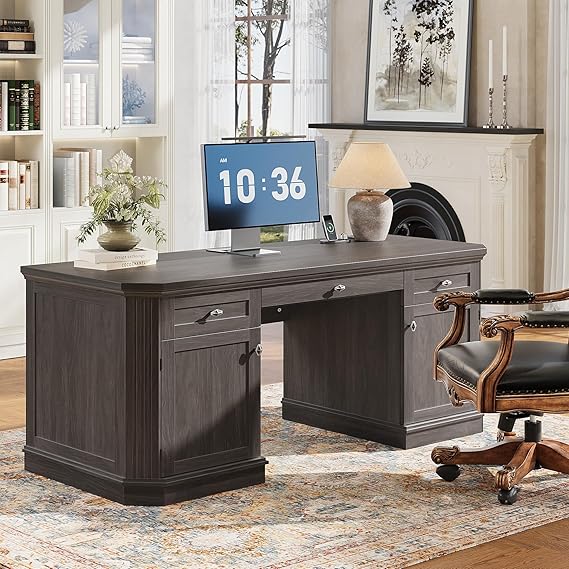 59" Victorian Executive Desk with Storage & Charging Station