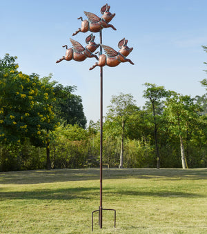 Flying Pig Wind Spinner Outdoor Garden Sculpture