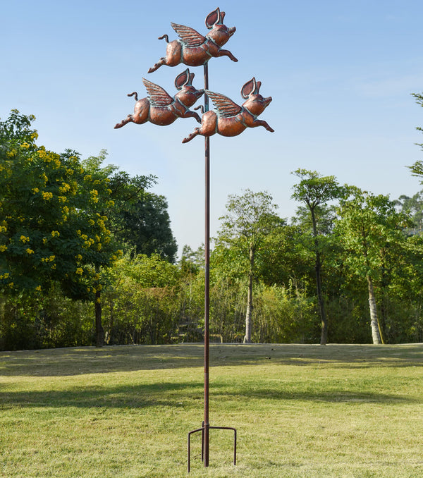 Flying Pig Wind Spinner Outdoor Garden Sculpture