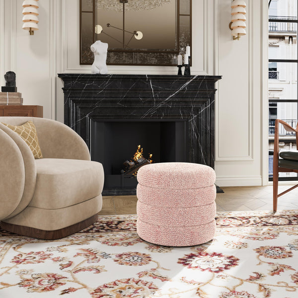 Round Storage Ottoman with Removable Lid – Upholstered Vanity Stool