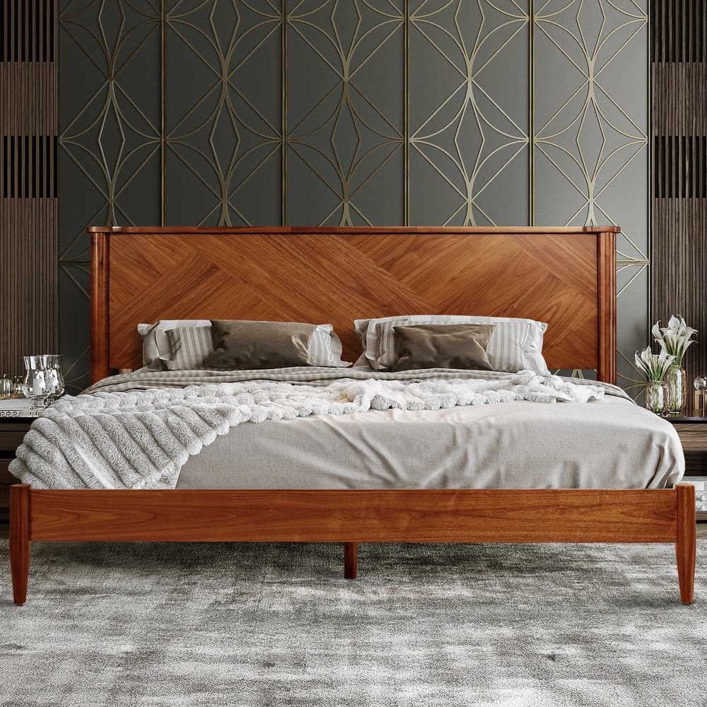 Solid Wood Platform Bed Frame with High Headboard