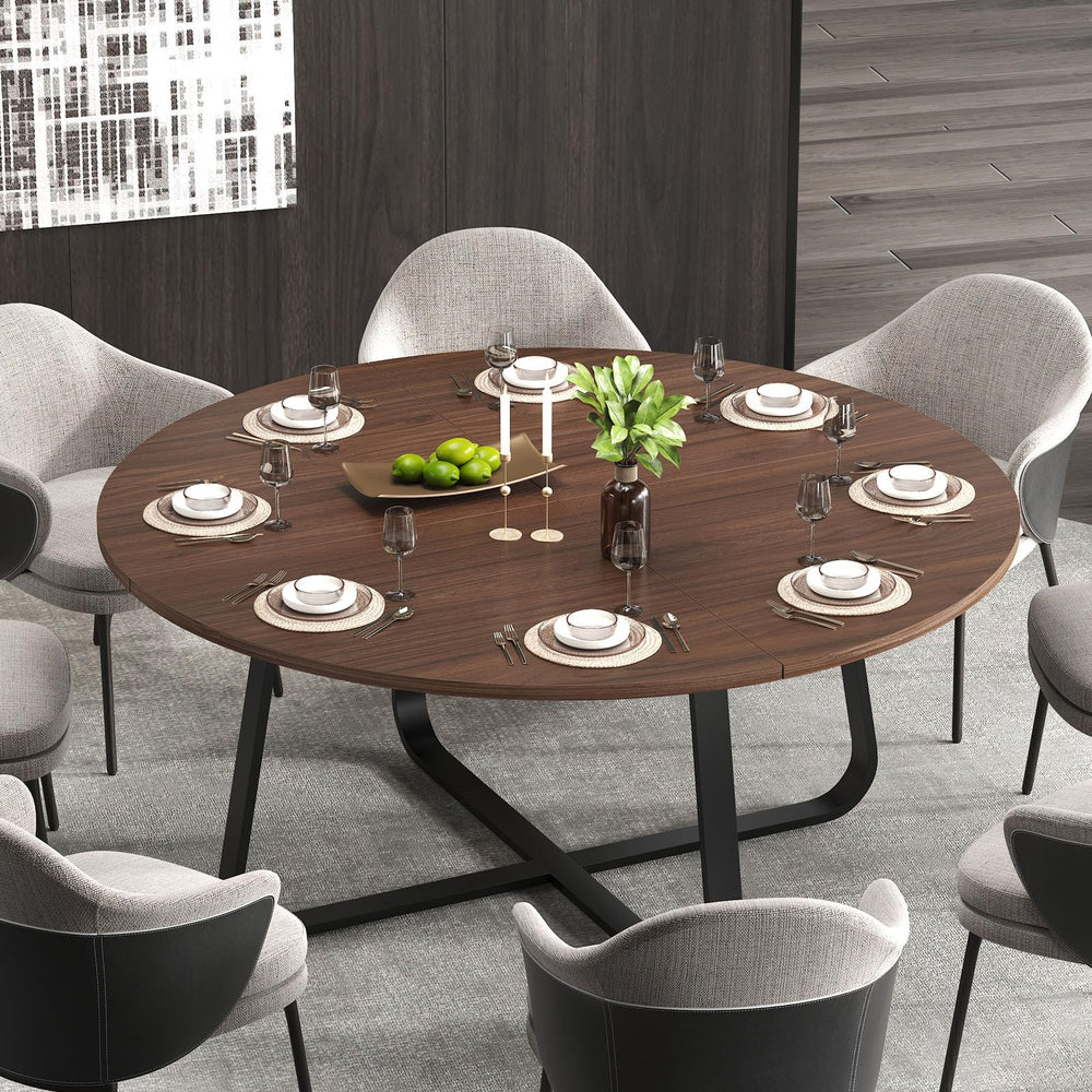 60-Inch Round Dining Table with Metal Base