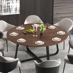 LVB 60-Inch Round Dining Table, Modern Wood Metal Kitchen Tables, Industrial Large Dinner Room Table for 6 to 8, Circle Dining Room Tables for Home Kitchen Living Room, Walnut
