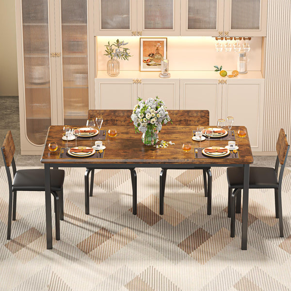 5-Piece Extendable Dining Table Set with 4 Upholstered Chairs