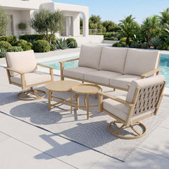 Outdoor Patio Conversation Set with Sofa, Swivel Chairs & Nested Table