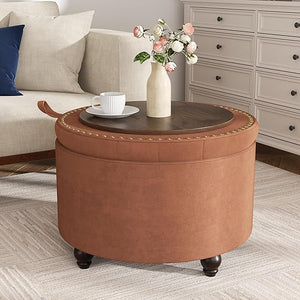 24-Inch Round Tufted Storage Ottoman