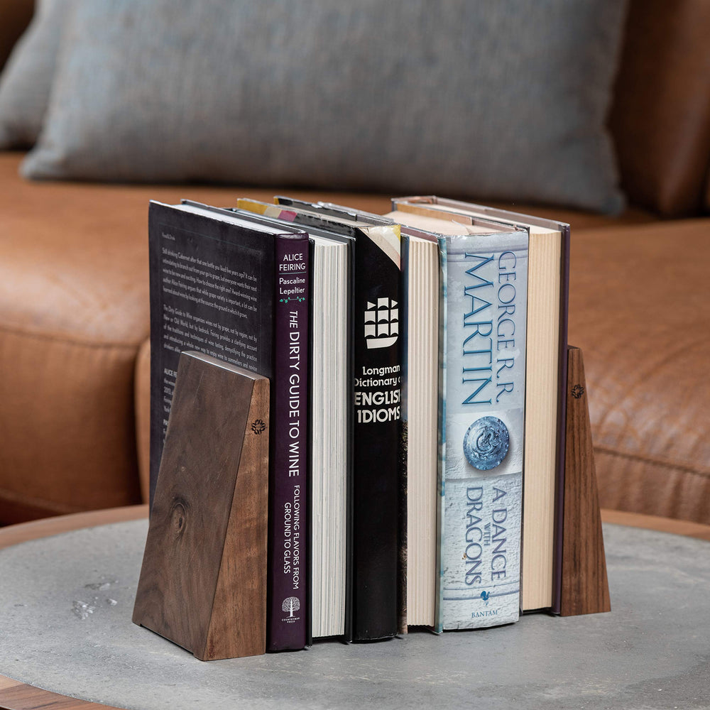 Handmade Wooden Bookends with Metal Base
