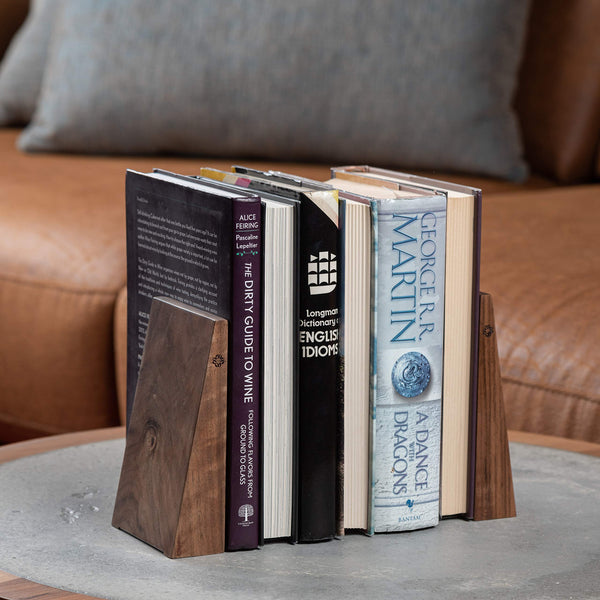 Handmade Wooden Bookends with Metal Base