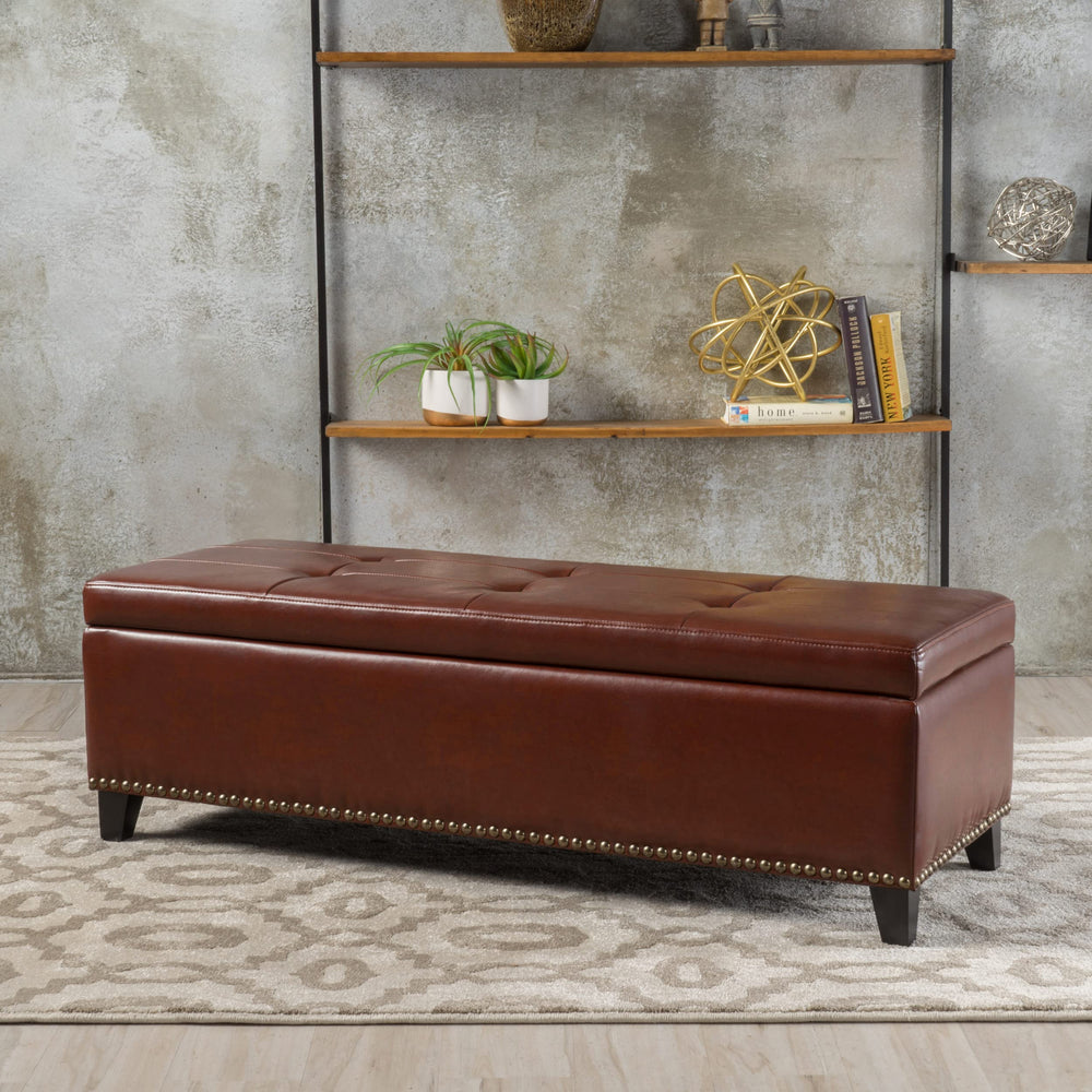 Storage Ottoman with Tufted Lid & Nailhead Trim