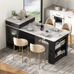 Kitchen Island with Extendable Dining Table & Power Outlet