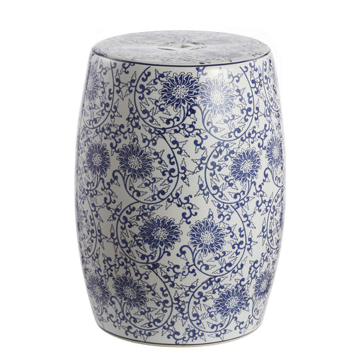 Lotus Blossom Chinoiserie Ceramic Drum Garden Stool