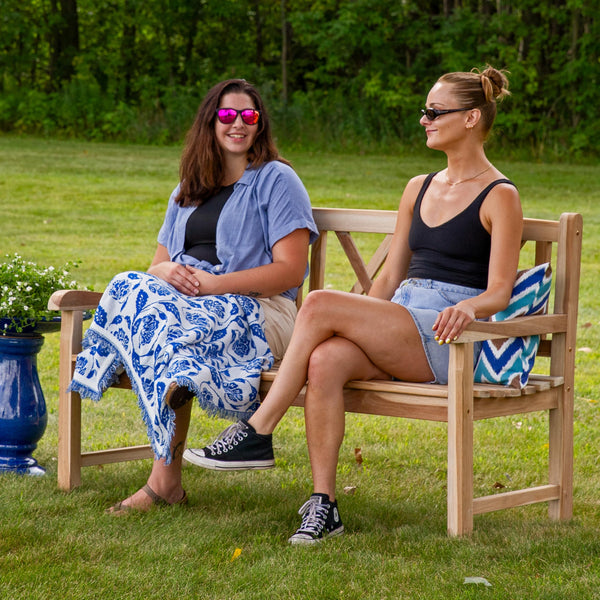 2-Person Teak Outdoor Garden Bench with Crossback