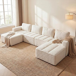 Modular Sectional Sofa with Ottoman – L-Shape & U-Shape, Cloud Couch, No Assembly