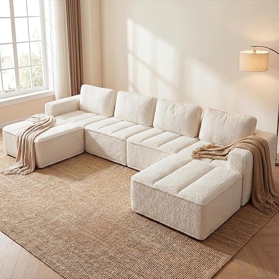 Modular Sectional Sofa with Ottoman – L-Shape & U-Shape, Cloud Couch, No Assembly