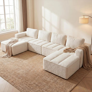 Modular Sectional Sofa with Ottoman - U-Shaped Cloud Couch