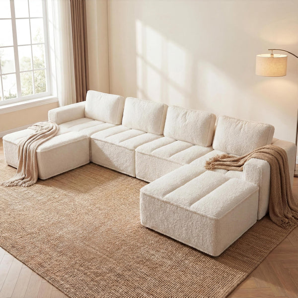 Modular Sectional Sofa with Ottoman - U-Shaped Cloud Couch