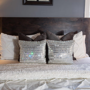 Silver Velvet Throw Pillow with Glass Rhinestones 16x16