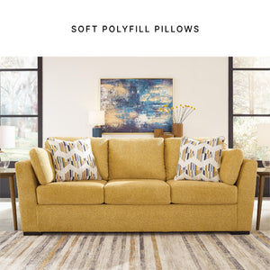 Modern Upholstered 3-Seat Sofa with Accent & Bolster Pillows – Yellow
