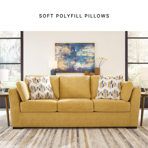Modern Upholstered 3-Seat Sofa with Accent & Bolster Pillows – Yellow
