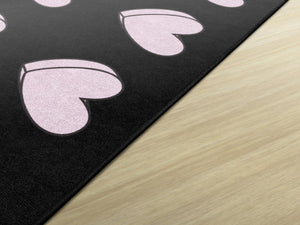 Educational Area Rug for Kids Classroom & Playroom — Hearts on Black