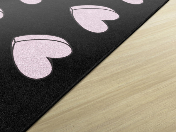Educational Area Rug for Kids Classroom & Playroom — Hearts on Black