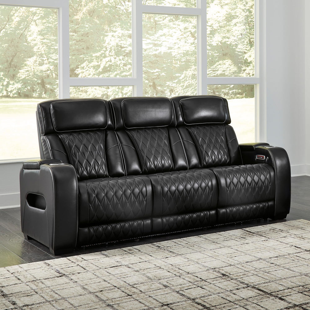 Power Reclining Sofa with Adjustable Headrest & LED Lighting
