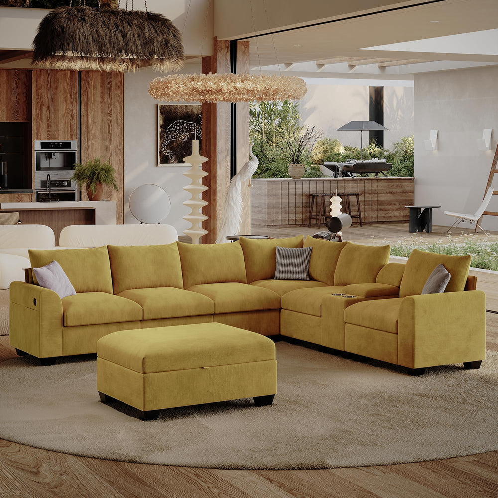 120" L-Shaped Modular Sectional Sofa with Storage & USB Ports