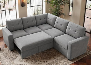 U-Shaped Sectional Sleeper Sofa with Storage Ottoman