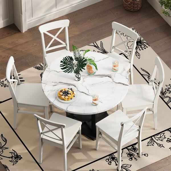 Expandable Round to Oval Dining Table with 2-Tier Storage Shelves