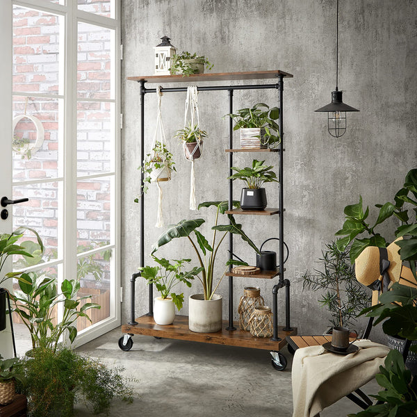 Industrial Clothing Rack with Wheels & 5-Tier Shelves
