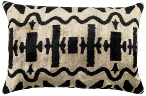 Velvet Throw Pillow with Down Feather Insert – 16x24, Black & White Abstract