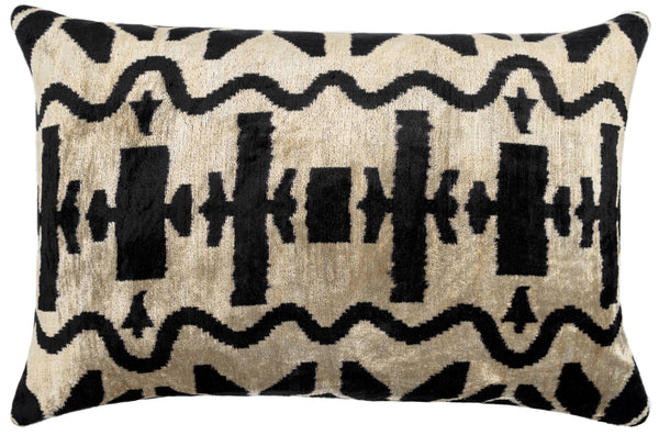 Velvet Throw Pillow with Down Feather Insert – 16x24, Black & White Abstract