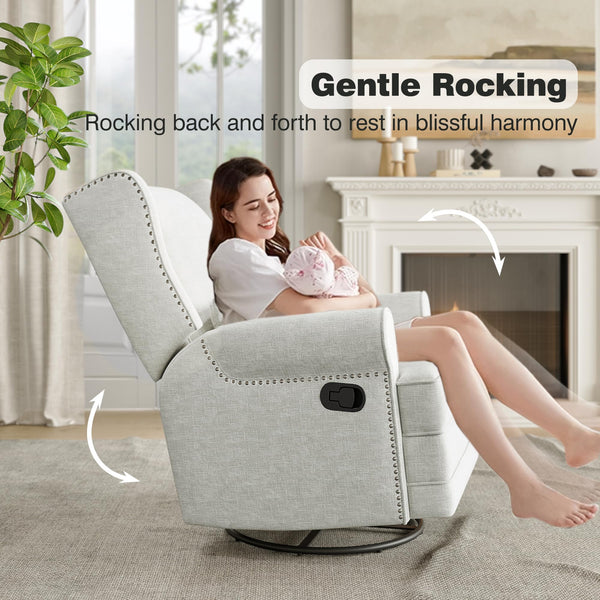 Swivel Glider Recliner Chair with Footrest & Lumbar Pillow