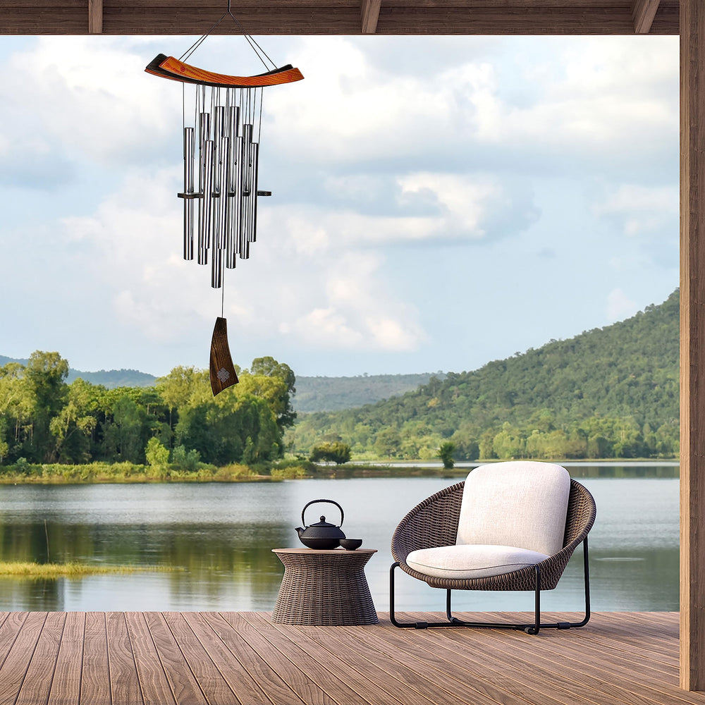 34-Inch Healing Wind Chimes – Silver Aluminum Outdoor Decor