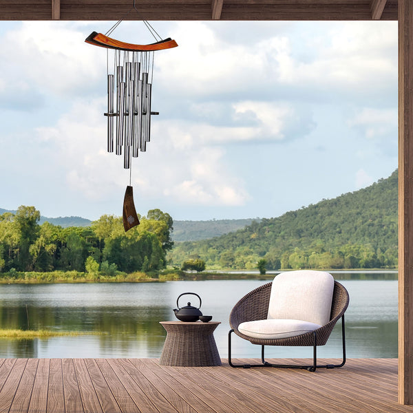 34-Inch Healing Wind Chimes – Silver Aluminum Outdoor Decor