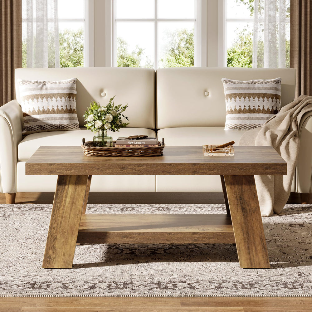 2-Tier Rectangular Coffee Table with Storage Shelf