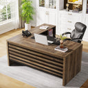 L-Shaped Executive Desk with Mobile File Cabinet and Storage Shelves