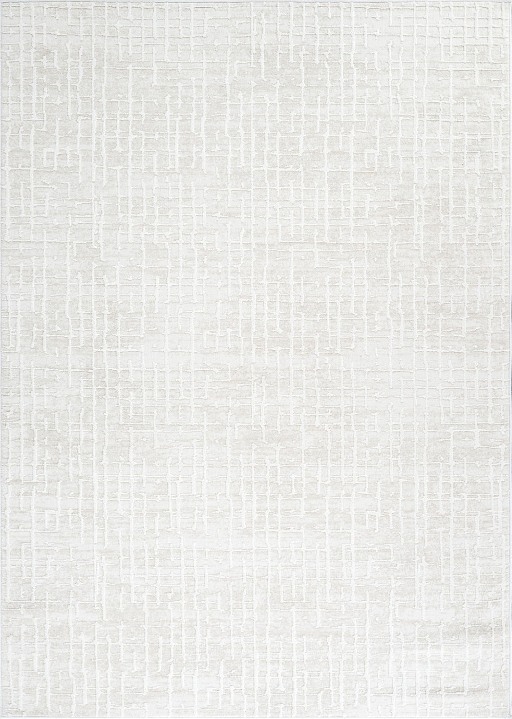Beige Geometric Grid Area Rug – Medium Pile, Pet & Kid Friendly