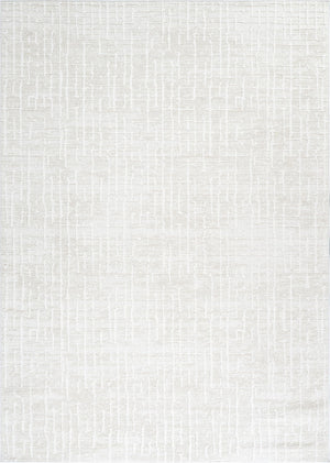 Beige Geometric Grid Area Rug – Medium Pile, Pet & Kid Friendly