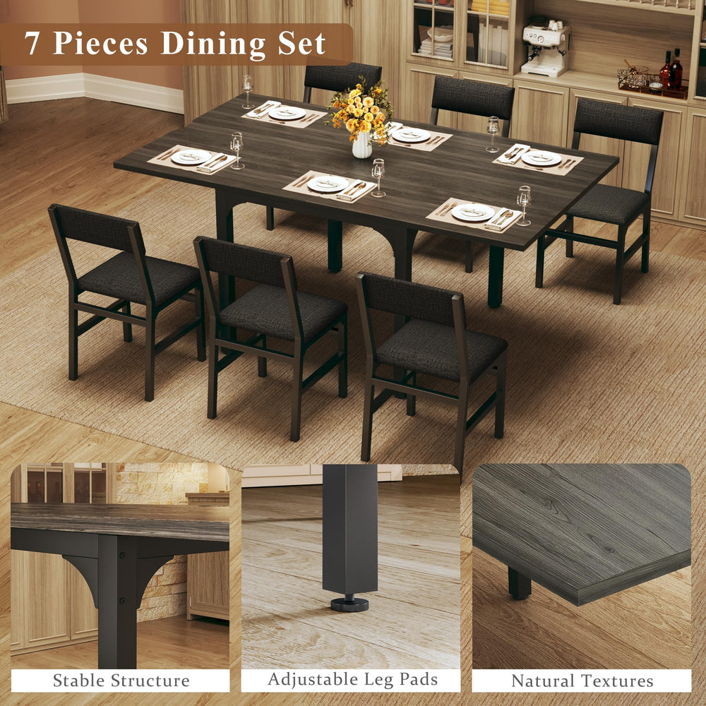 7-Piece Extendable Dining Table Set with 6 Upholstered Chairs
