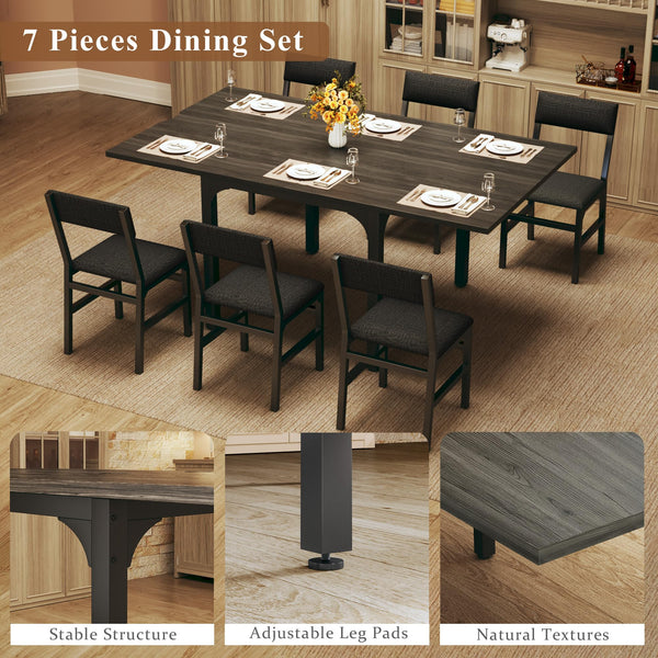 7-Piece Extendable Dining Table Set with 6 Upholstered Chairs