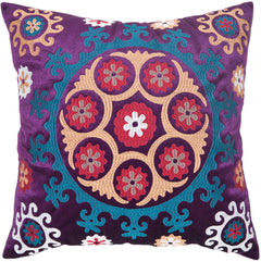 Suzani Embroidered Decorative Throw Pillows, Gold & Purple, Set of 2