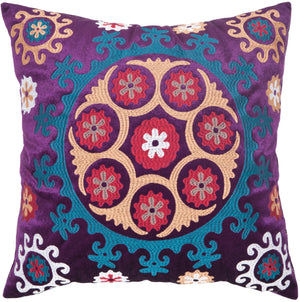 Suzani Embroidered Decorative Throw Pillows, Gold & Purple, Set of 2